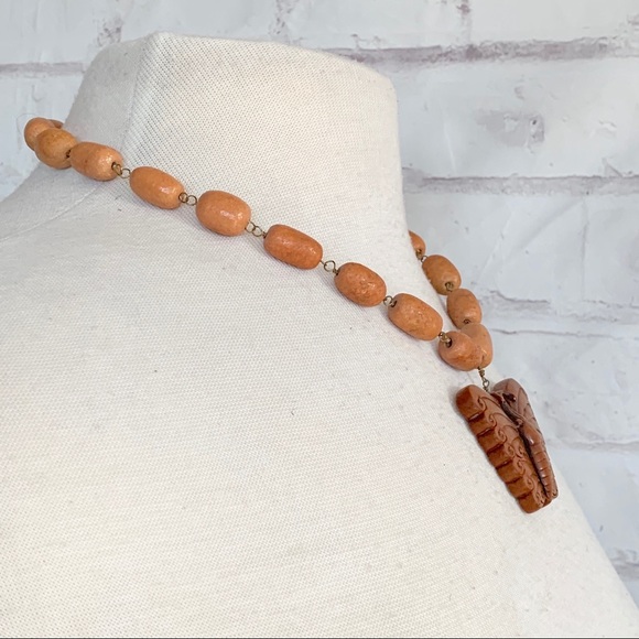 Handmade vintage wood carved butterfly necklace - Picture 3 of 5